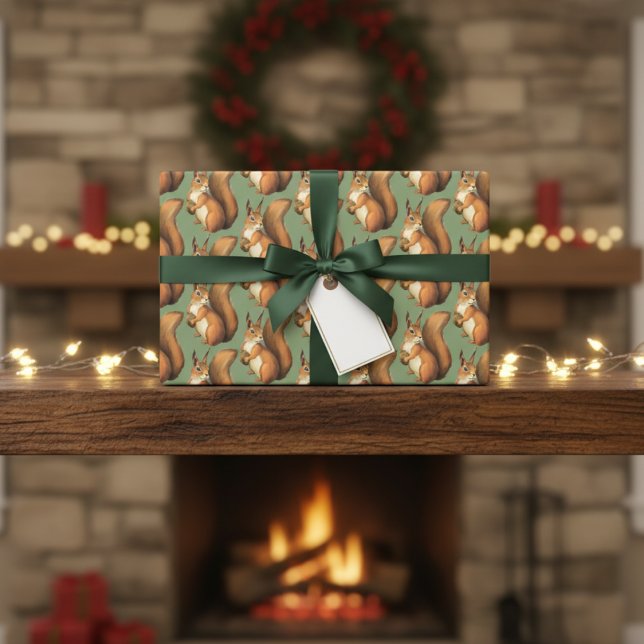 Papier d'écureuil en bois mou (Cute Woodland Squirrel Wrapping Paper)