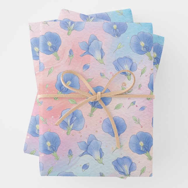 Papier d'emballage à motif de fleurs colorées (En situation)