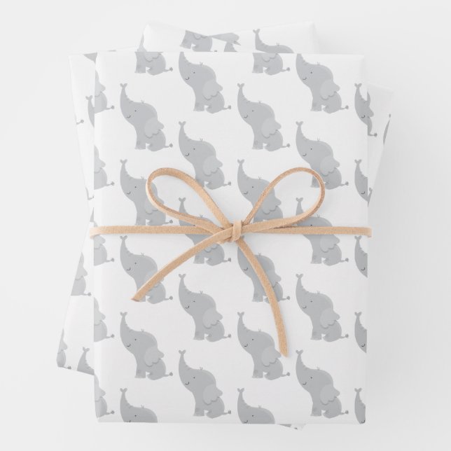 Papier d'emballage à motif éléphant gris (En situation)
