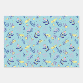 Papier d'emballage à motif floral aqua