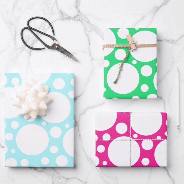 Papier d'emballage à pois en 3 couleurs (Recto)