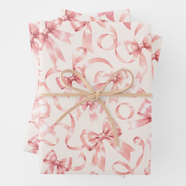 Papier d'emballage à ruban rose coquette | Ruban f (En situation)