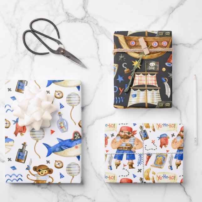 Papier d'emballage aquarelle Pirate Pack (Recto)