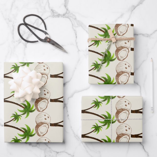 Papier d'emballage Arbre de Coco Tropical (Recto)