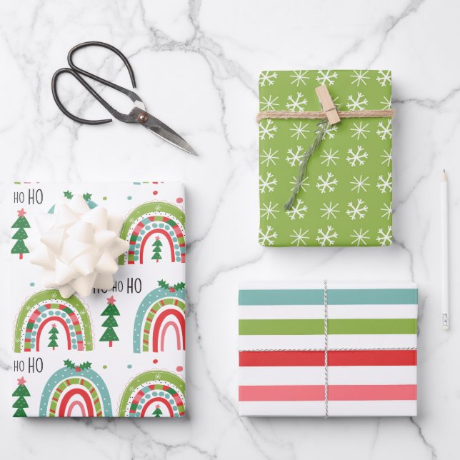 Papier d'emballage arc-en-ciel de Noël (Recto)