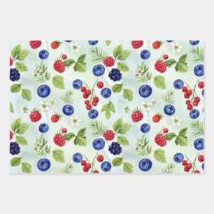 Papier d'emballage assorti thème myrtille Feuilles