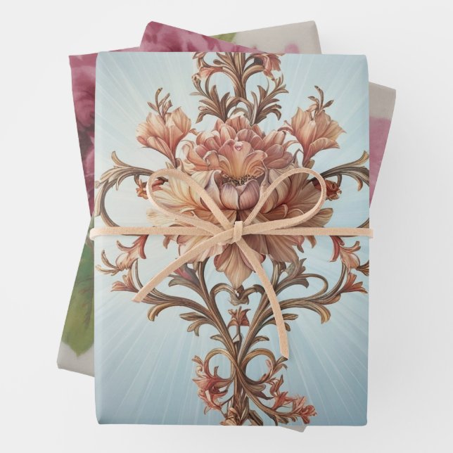 Papier d'emballage Baroque Rose Feuille plate Set  (En situation)