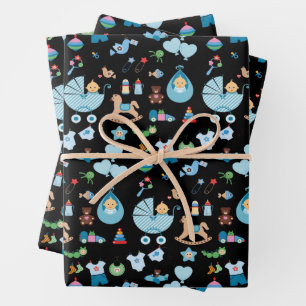 Papier d'emballage bleu/noir pour Baby Shower