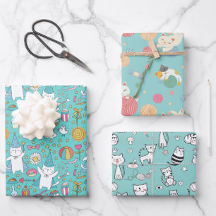 Papier d'emballage bleu Party Cats