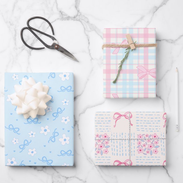 Papier d'emballage bleu pastel coquette mignon (Recto)
