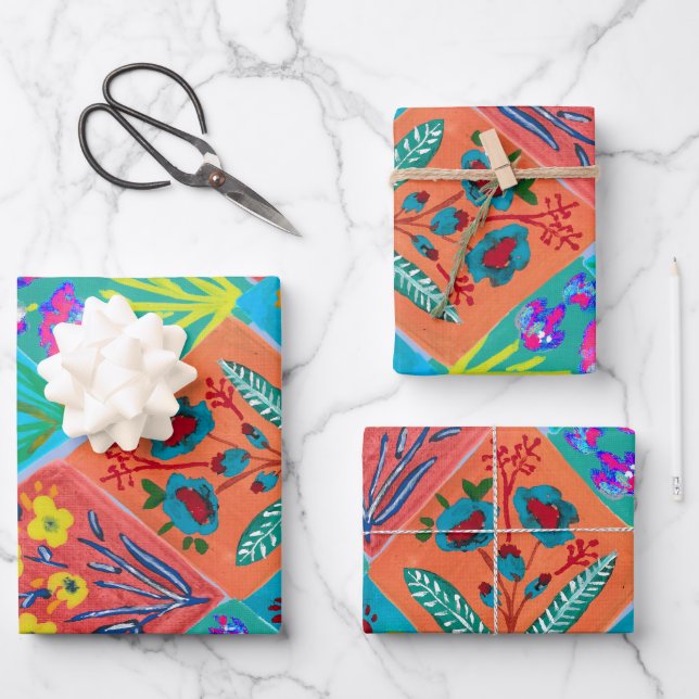 Papier d'emballage bouquet floral patchwork (Recto)
