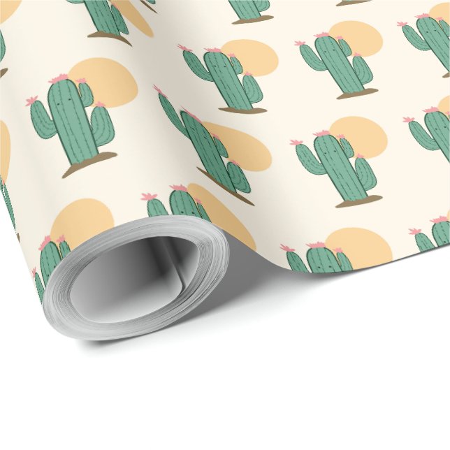 Papier d'emballage cadeau à thème cactus (Coin rond)