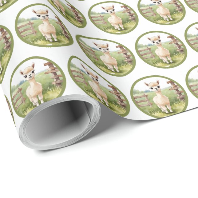 Papier d'emballage cadeau bébé alpaga mignon (Coin rond)