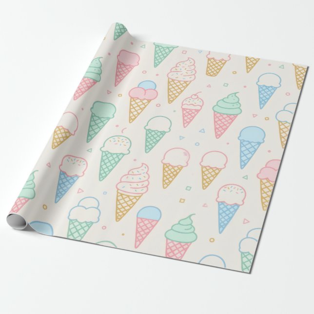 Papier d'emballage cadeau Cône de glace pastel (Déroulé)