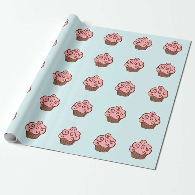 Papier d'emballage cadeau d'anniversaire Cupcake (Déroulé)