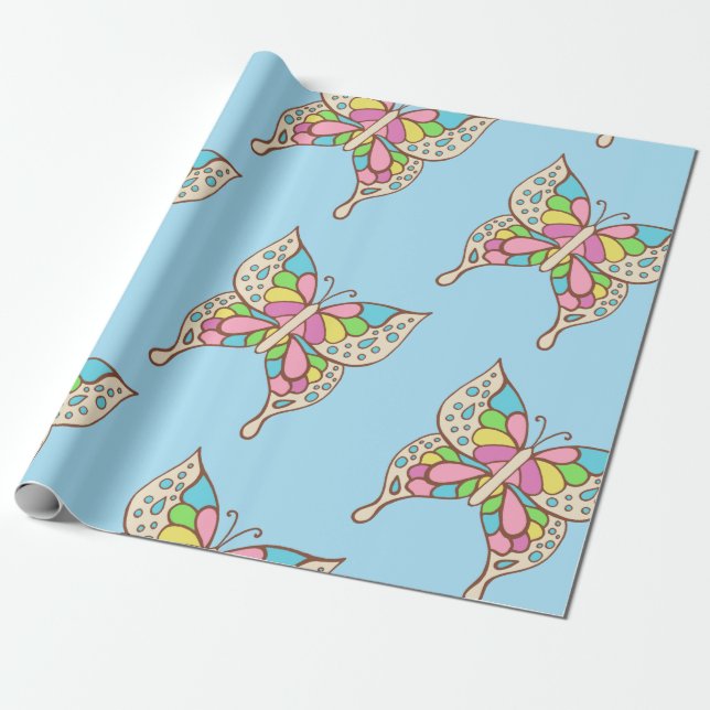 Papier d'emballage cadeau d'anniversaire Papillon (Déroulé)