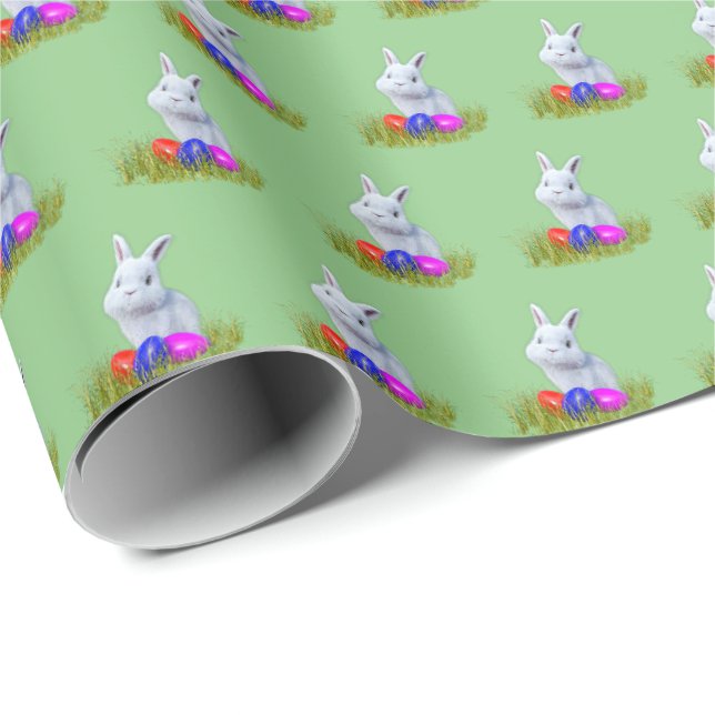 Papier d'emballage cadeau de lapin de Pâques migno (Coin rond)