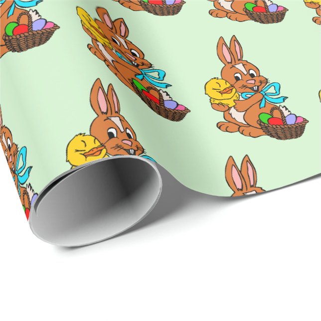 Papier d'emballage cadeau de lapin et poussin de P (Coin rond)