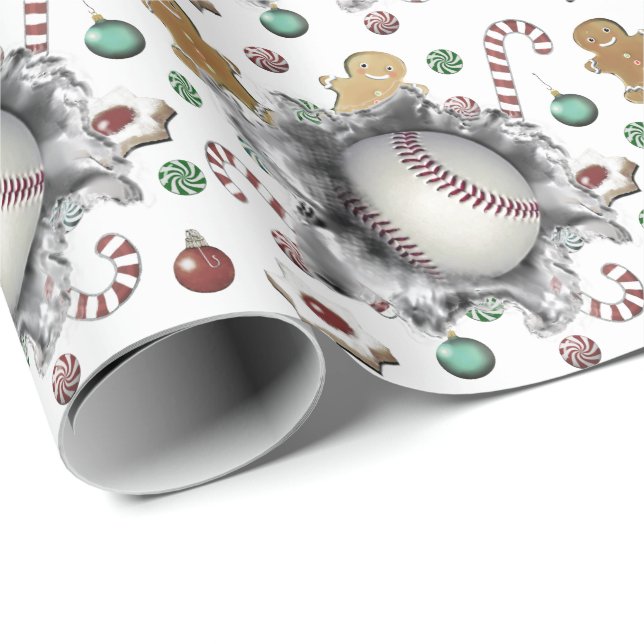 Papier d'emballage cadeau de Noël Baseball (Coin rond)