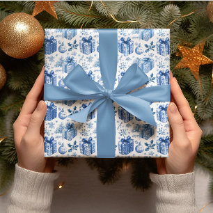 Papier d'emballage cadeau de Noël bleu et blanc él