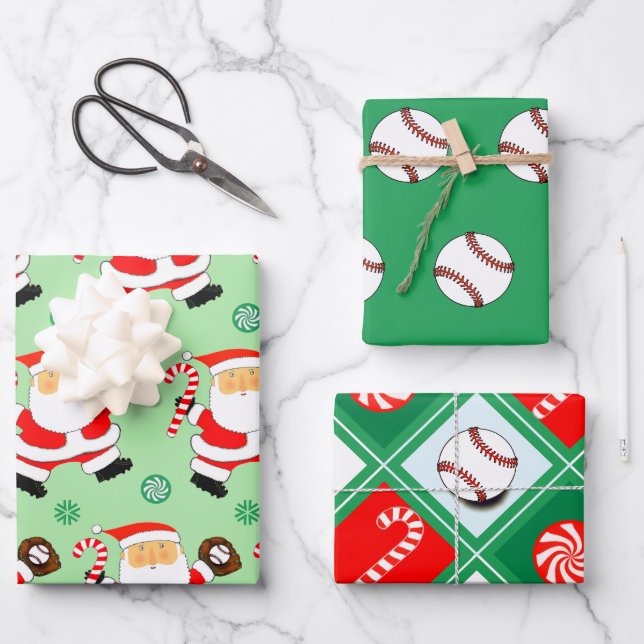 Papier d'emballage cadeau de Noël de baseball (Recto)
