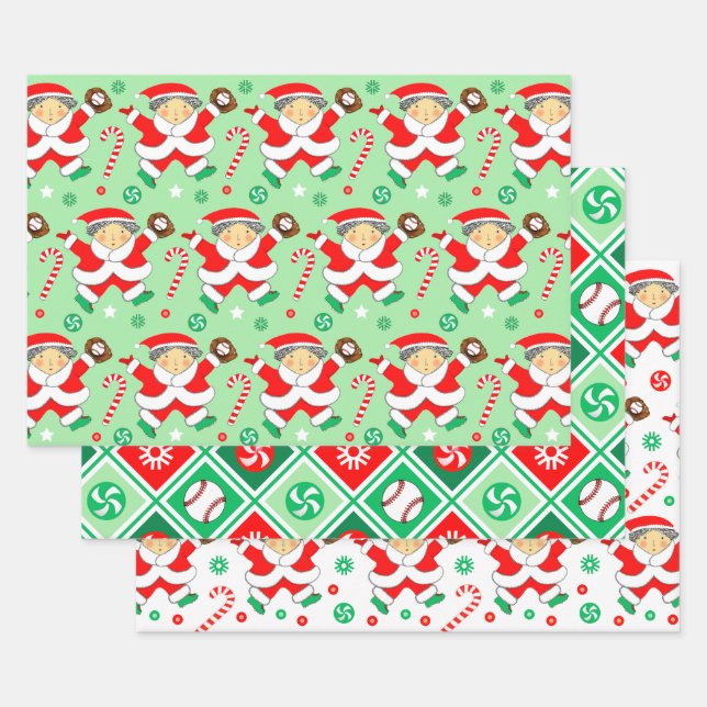 Papier d'emballage cadeau de Noël de baseball (Lot)