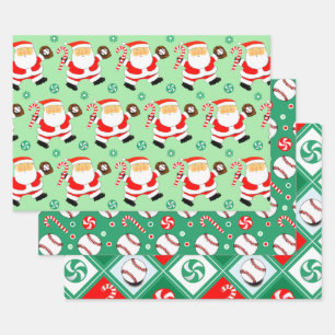 Papier d'emballage cadeau de Noël de baseball