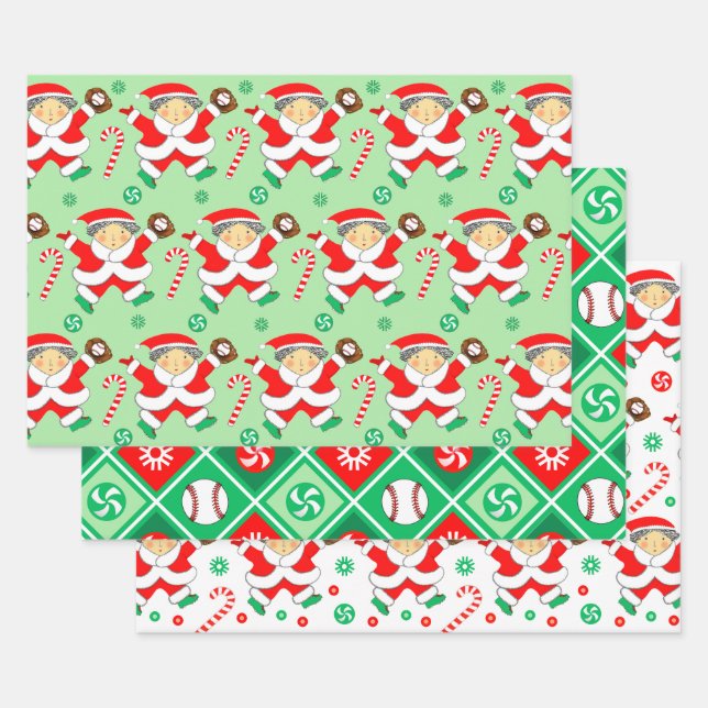 Papier d'emballage cadeau de Noël de baseball (Lot)