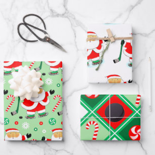 Papier d'emballage cadeau de Noël de hockey
