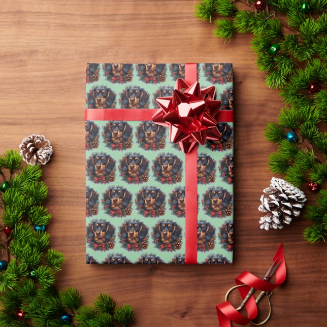 Papier d'emballage cadeau de Noël de joli teckel (Cadeau de vacances)