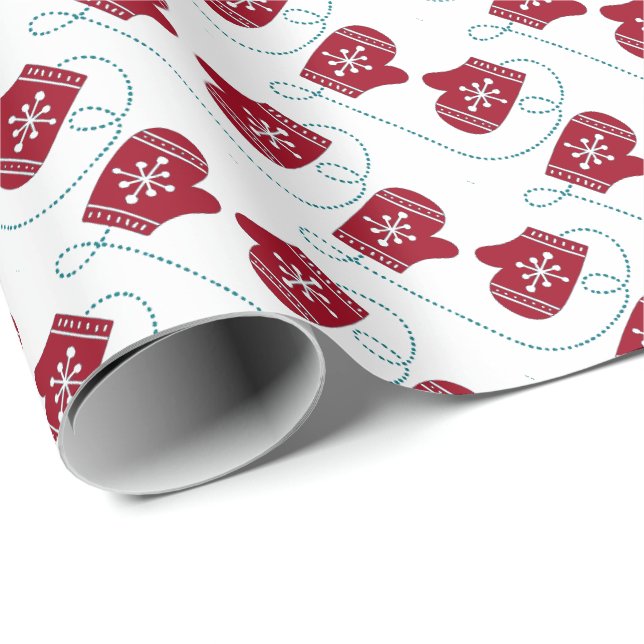 Papier d'emballage cadeau de Noël Mitaines Flocon  (Coin rond)
