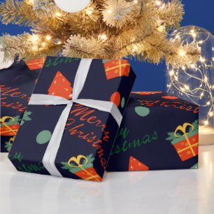 Papier d'emballage cadeau de Noël rétro bleu marin