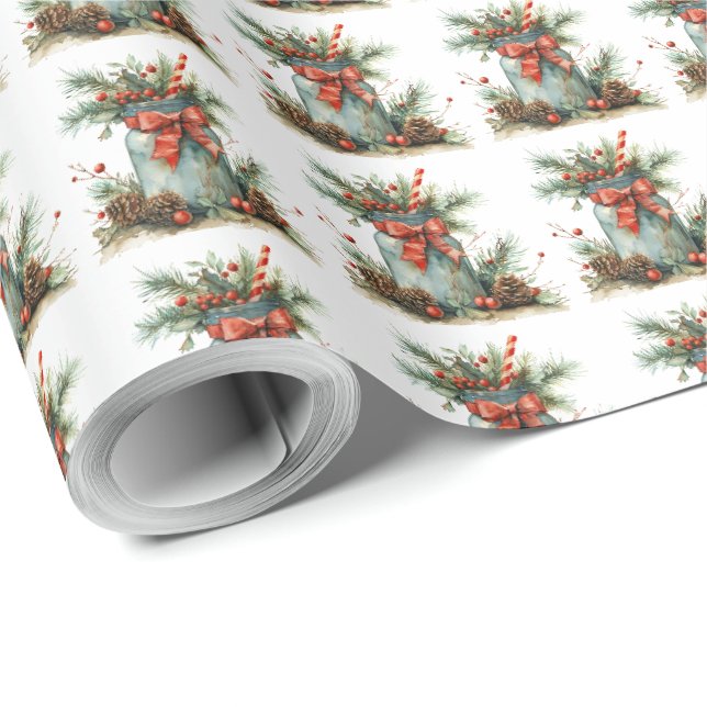Papier d'emballage cadeau de Noël rustique ruban r (Coin rond)