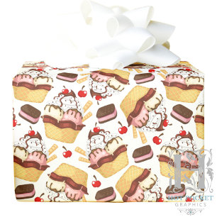 Papier d'emballage cadeau de sundae de glace