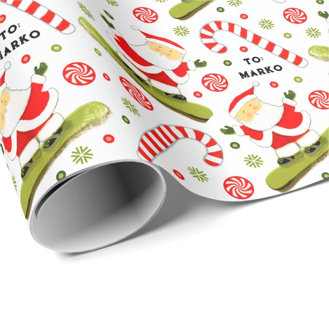 Papier d'emballage cadeau de vacances de snowboard (Coin rond)