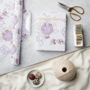 Papier d'emballage cadeau d'éléphant violet, baby
