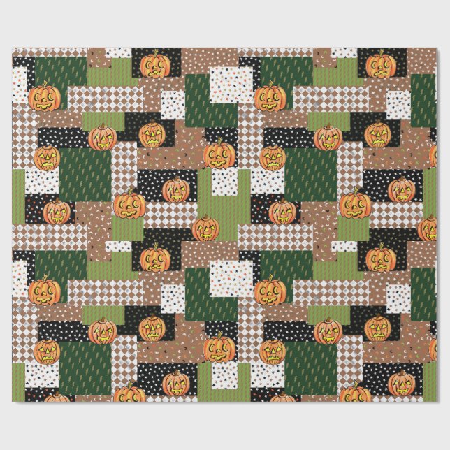 Papier d'emballage cadeau d'Halloween patchwork (Plat)