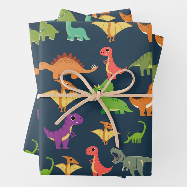Papier d'emballage cadeau dinosaure (En situation)