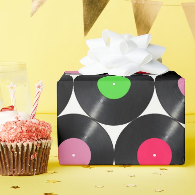 Papier d'emballage cadeau disque vinyle rétro (Fête d'anniversaire)