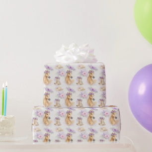 Papier d'emballage cadeau Fille Cheval Floral Viol