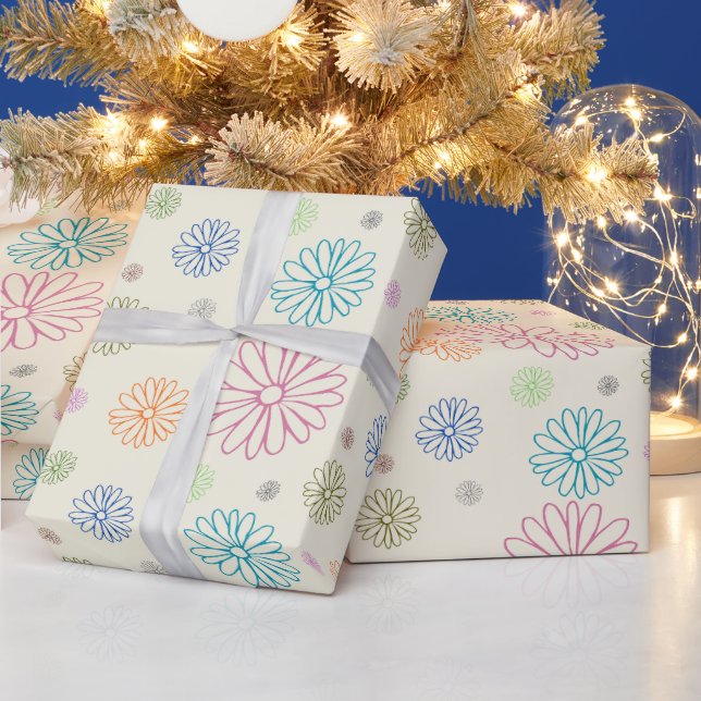 Papier d'emballage cadeau Fleur rétro colorée (Vacances)