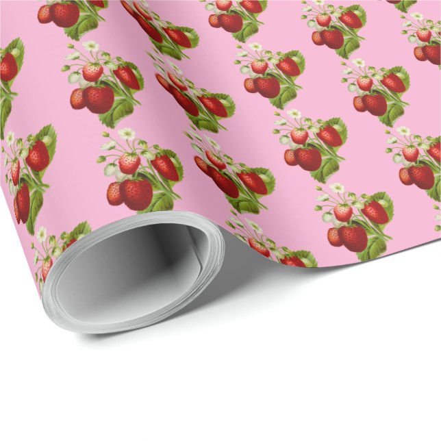 Papier d'emballage cadeau fraise Fraises (Coin rond)