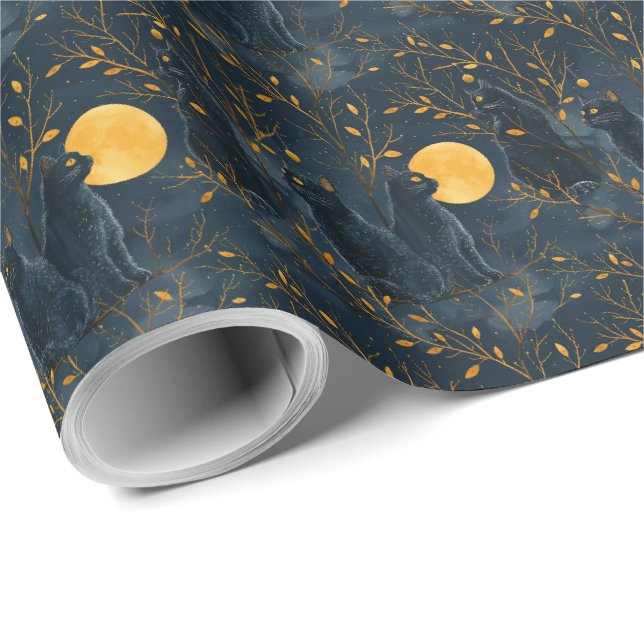Papier d'emballage cadeau Halloween Chat Noir (Coin rond)