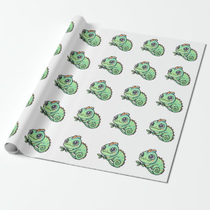 Papier d'emballage cadeau Lézard Vert Bébé Mignon