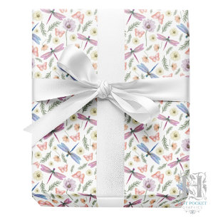 Papier d'emballage cadeau libellules et papillons