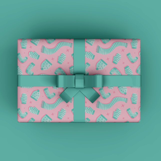 Papier d'emballage cadeau Motif de Noël de Monnaie (Modern Cozy Winter Gift Wrapping Paper for Christmas gift wrapping in mint and teal trendy colors.)
