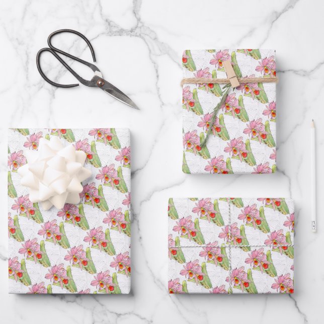 Papier d'emballage cadeau - Orchidée rose (Recto)