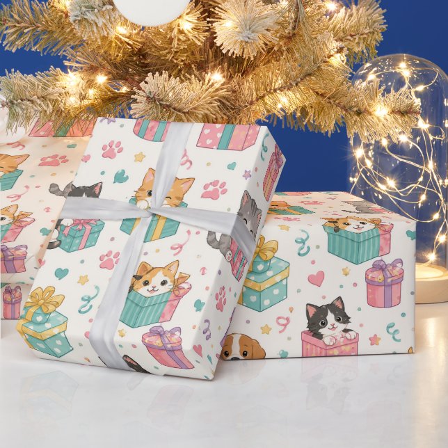 Papier d'emballage cadeau pour animaux mignons | M (Vacances)