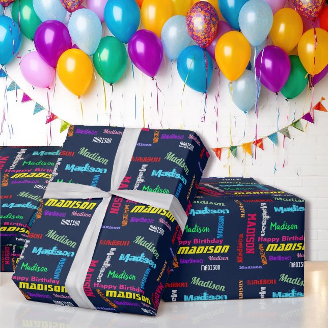 Papier d'emballage cadeau Répétition NOM Joyeux An (Créateur téléchargé)