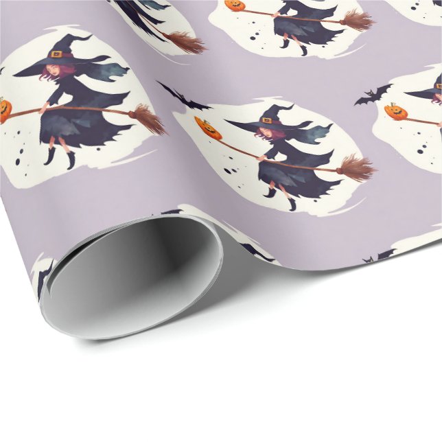 Papier d'emballage cadeau violet sorcière effrayan (Coin rond)